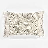 Lush Decor Studio Chevron Macrame Decorative Throw Pillow Cover, 20" W x 13" L, Neutral - Rectangle Pillow Cover - Throw Pillows For Bed, Couch, Or Chair