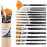 Falling in Art Gold Nylon Hair Paint Brushes for Acrylic Painting, 14PCS Watercolor Paint Brush Set, Long Handled Nylon Oil P