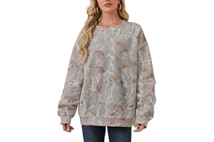 Eutten Womens Camo Sweatshirt Maple Leaf Print Oversized Camo Crewneck Sweatshirt Fleece Pullover Hoodies Long Sleeve