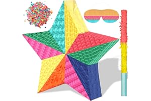 Harrycle Cinco De Mayo Star Pinata Mexican Star Pinata for Kids Birthday Party Small Rainbow Fiesta Pinata with Stick Blindfold Confetti Mexican Party Decorations for Baby Shower, 13.8 x 13 x 3 Inch