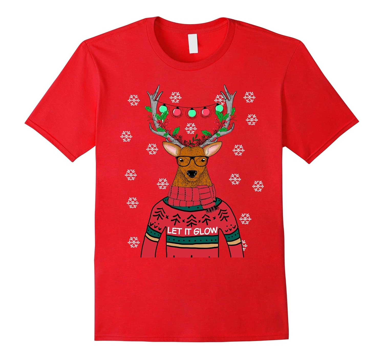 Ugly Christmas Sweater Style Let It Glow Reindeer T-Shirt-ANZ