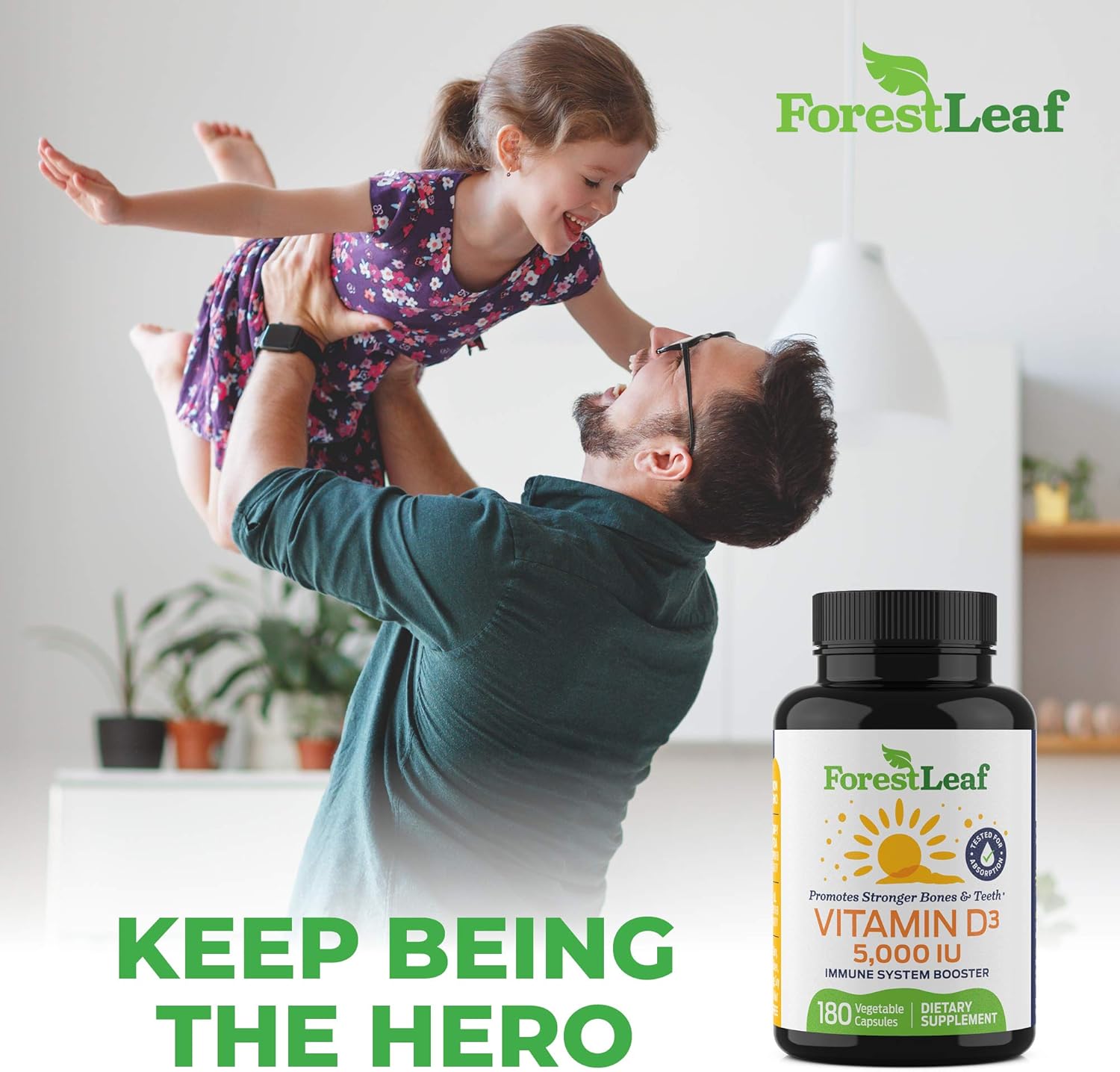Vitamin D3 5,000 IU Daily Supplement - 180 Vegetable Capsules - by ForestLeaf: Health & Personal Care