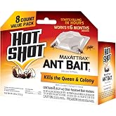 Hot Shot MaxAttrax Ant Bait 8 Count, Child-Resistant Bait Stations | Starts Killing In Hours; For Indoor &amp; Outdoor Use, Works up to 6 Months Indoors, Child Resistant Bait Stations