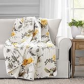Lush Decor Penrose Floral Throw Blanket, 60" x 50", Yellow and Gray