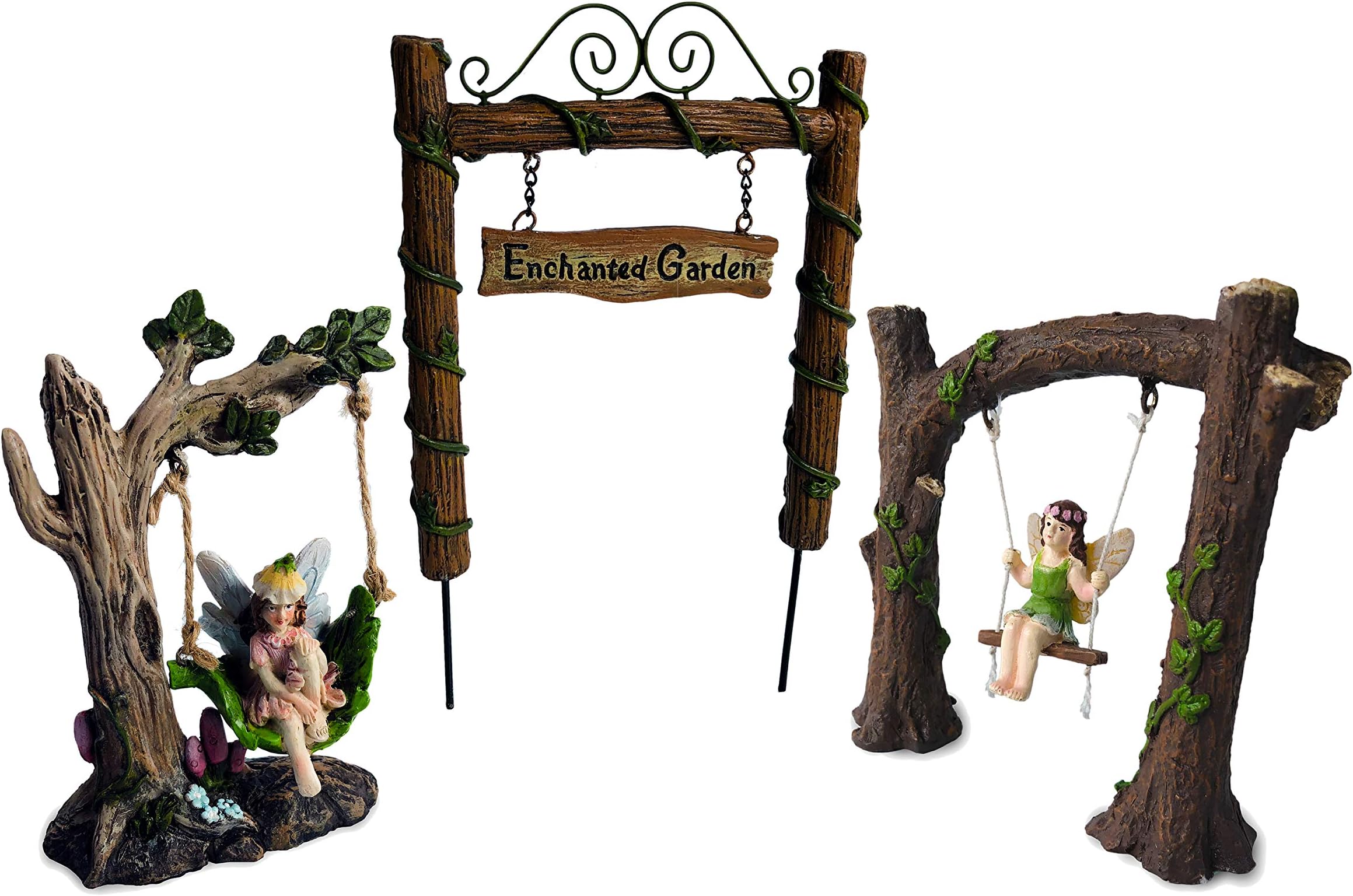 Fairy Garden Fairies Accessory Kit (3 Piece, Enchanted Garden Fairy Swing Set)