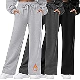 Oakgarden 3 Pack Womens Fleece Lined Sweatpants Straight Leg Thermal Baggy Lounge Pants Elastic Waist Joggers with Pockets