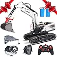HUINA 1594 RC Excavators for Adults Metal 1:14 Scale Professional Digger Construction Vehicle Hobby Gift Remote Control Tractor Crawler Toy Lights Sounds – 4 attachments and 2 Batteries