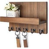 Rebee Vision Key Holder Wall Mount with 5 Key Hooks for Home Decor, Brown | 3.54'' x 10'' x 7.28'', Small Shelf for Display Plant, Key Hangers for Hat, Entryway Space-Saving Storage