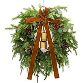 Artsemi 24 Inch Christmas Wreath for Front Door Norfolk Pine Wreath | Xmas Wreath with Vintage Gold Bells & Velvet Bow, Christmas Decorations for Porch, Mantel, Wall and Winter Holiday Decor