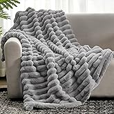 Cozy Bliss Faux Fur Throw Blanket for Couch, Cozy Warm Plush Striped Blanket for Sofa Bedroom Living Room, 50 * 60 Inches Gray