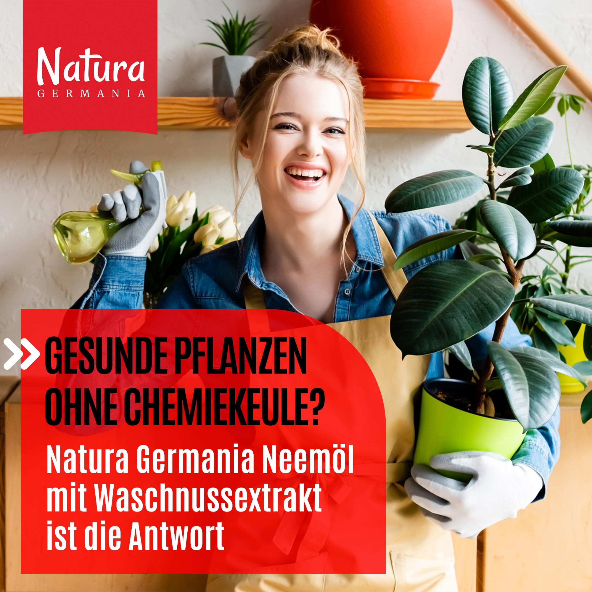 Natura Germania® Neemöl 500ml mit Waschnußextrakt mit Sprühflasche und Messbecher - Ergibt 50 Liter sprühfertige Lösung - Neem Spray zur natürlichen Pflanzenpflege für Zimmerpflanzen/Gartenpflanzen 2