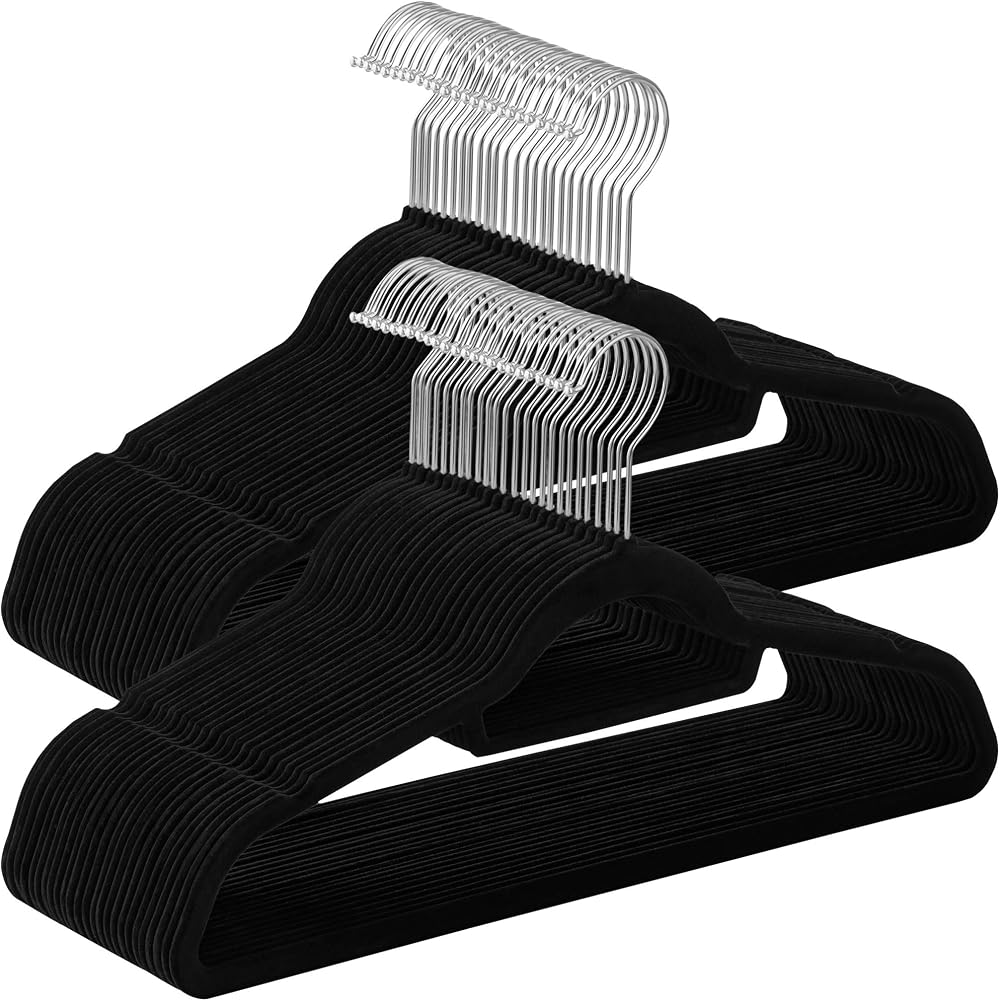 SONGMICS Velvet Hangers Set of 50 Coat Hangers with Tie Bar 360° Swivel Silver