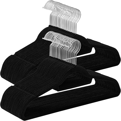 SONGMICS Velvet Hangers Set of 50 Coat Hangers with Tie Bar 360° Swivel Silver