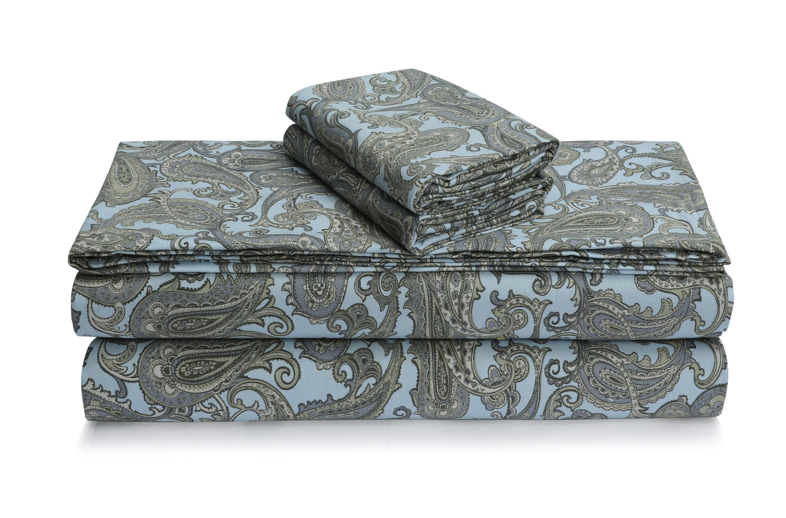 Tribeca Living 100% Cotton Queen Flannel Bed Sheet Set, Ultra-Soft Portuguese Flannel Sheets, Extra Deep Pocket 4-Piece Bedding Set, 170-GSM Cozy Flannel, Ava Paisley Printed