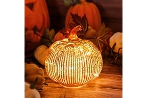 hvfun Mercury Glass Light up Pumpkin with Timer- Fall Decoration for Home-Lamps for Festive Decoration-Halloween Decorations (Gold)