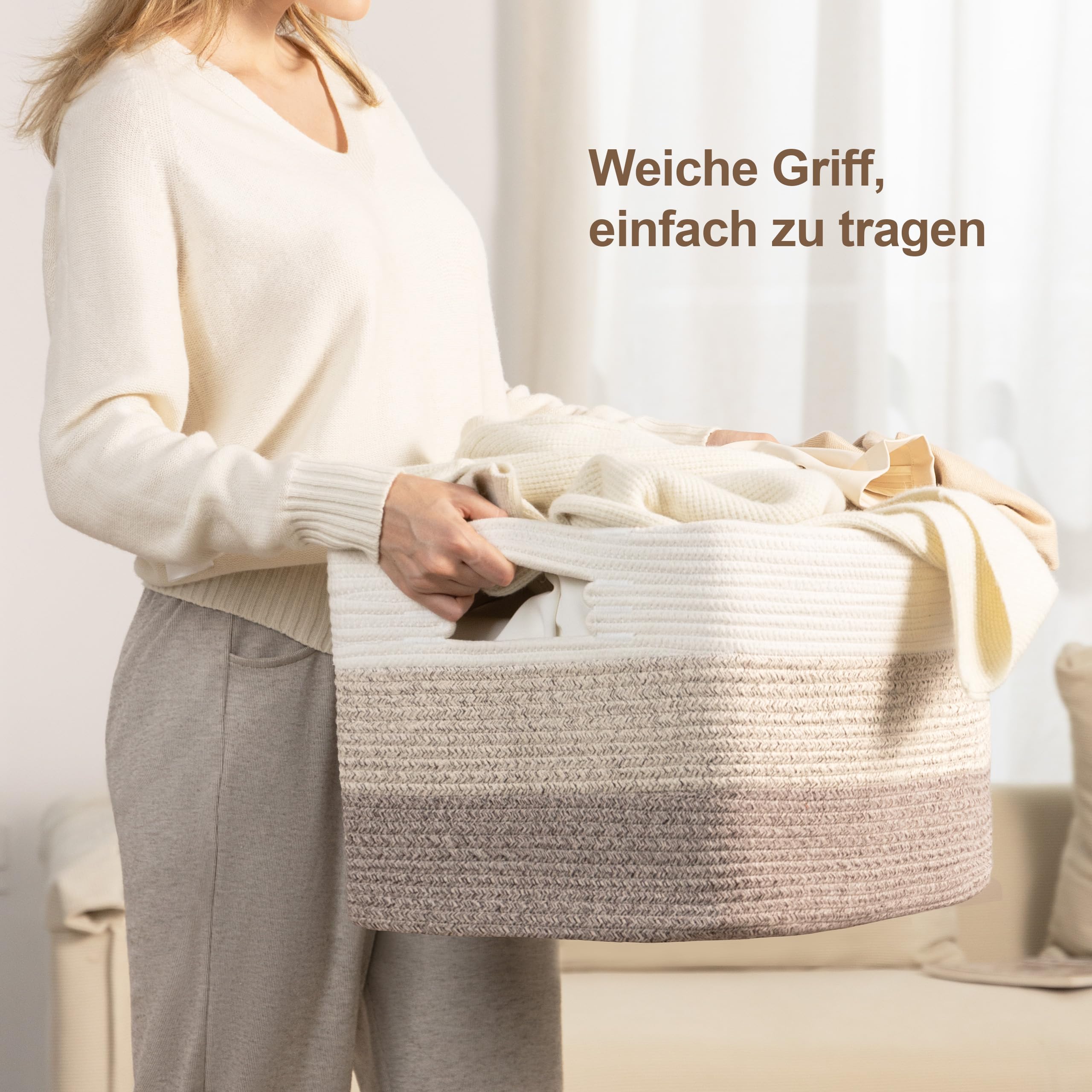 MYHOMMATTO 60L großer Wäschekorb geflochten mit Henkeln, Farbverlauf Braun 6