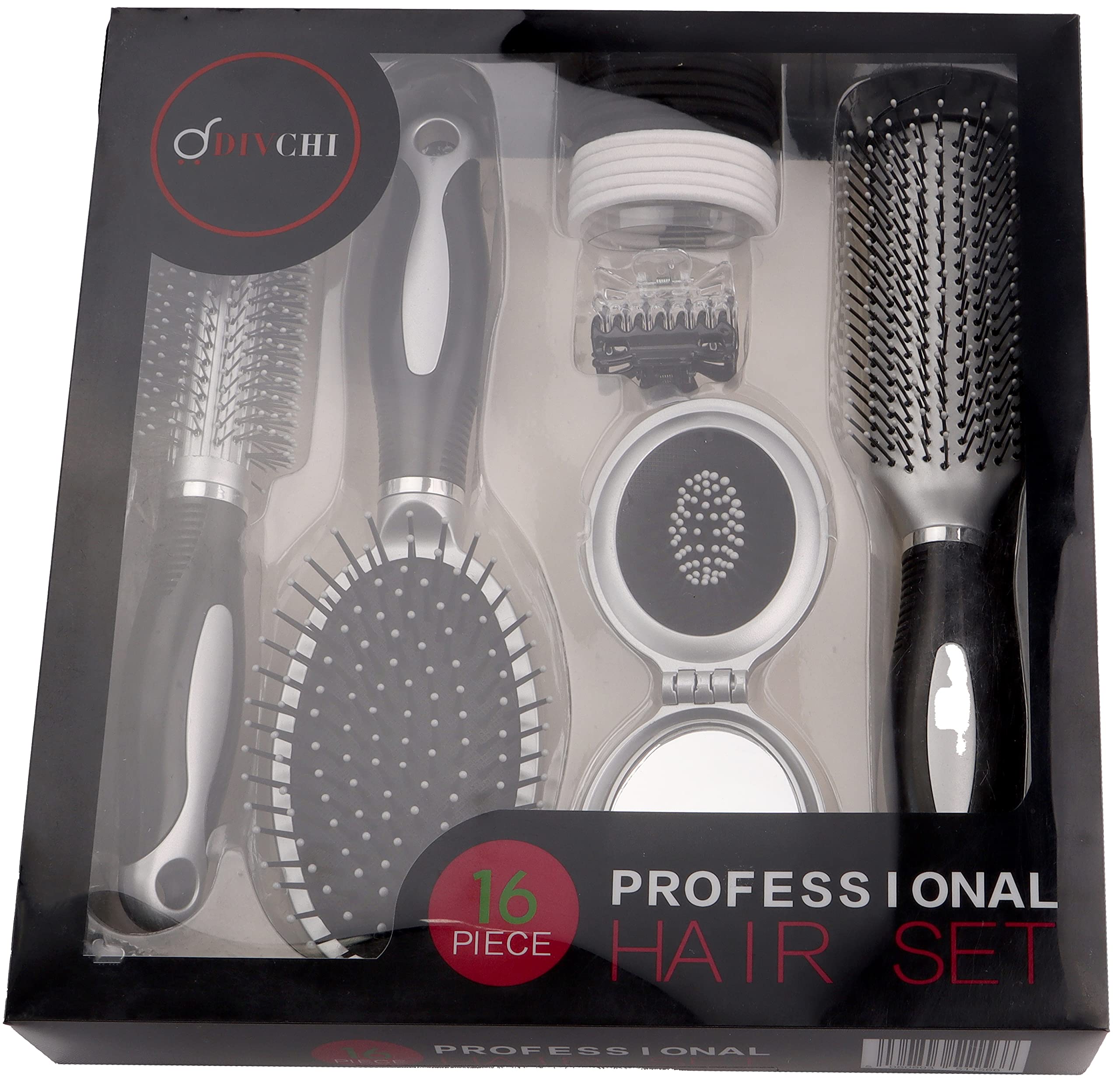 DIVCHI Professional 16 Piece Hair Care Kit Set Features Curling Brush Paddle Brush Styling Brush Butterfly Clips a Compact Brush Mirror and Hair Bands for Womens & Girls