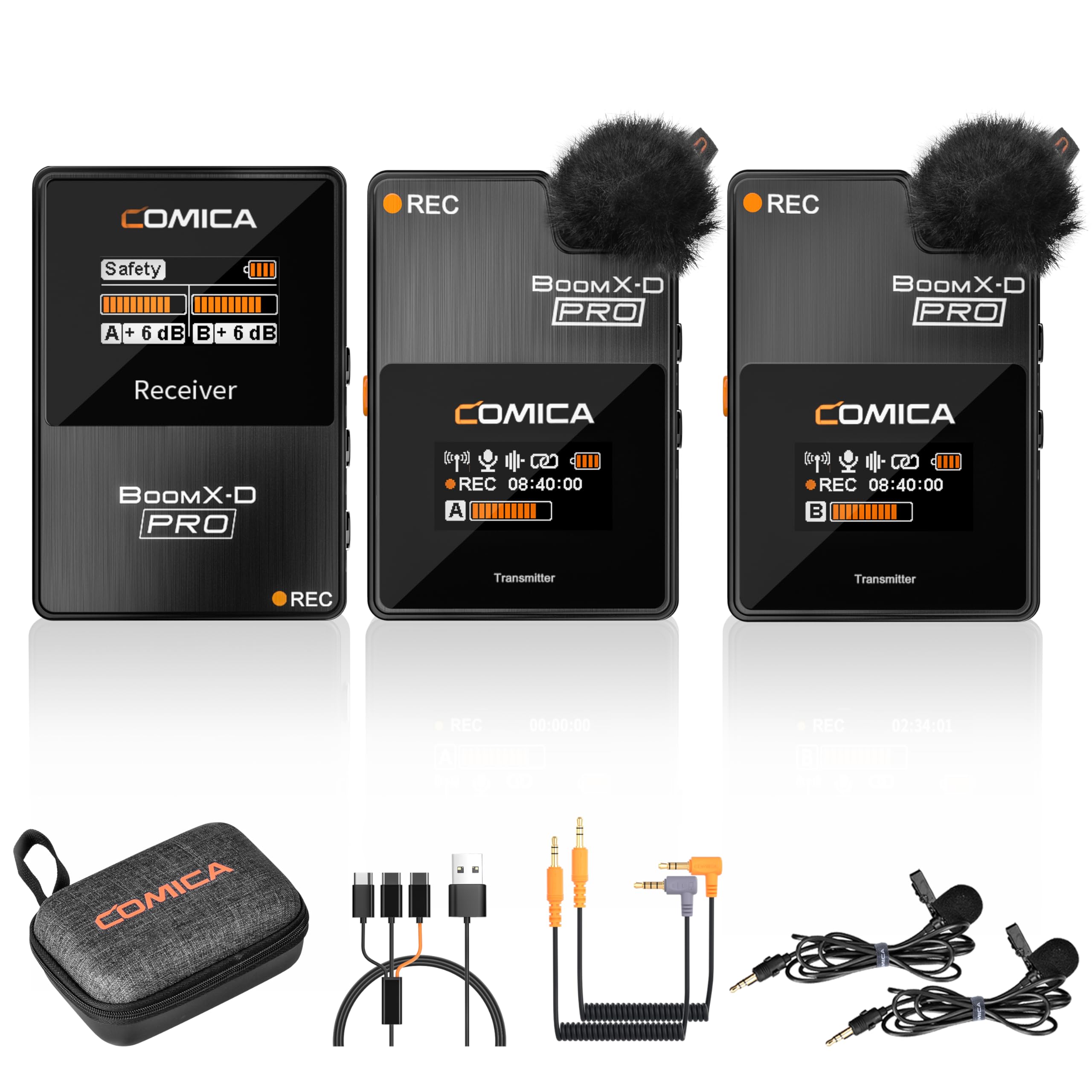 COMICA Wireless Microphone, BoomX-D PRO 2.4G Wireless Lavalier Microphone with 16G On-board Recording and 100M Transmission for DSLR Camera Smartphone Laptop YouTube Interview Live-stream