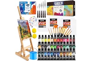 ESRICH Acrylic Paint Set, 64PCS Painting Supplies with Wooden Easel, Brushes, 36 Colors Acrylic Paint, Canvases, Palette, Paints Knives Etc, Painting Kit for Adults, Students, Hobbyists, Beginners