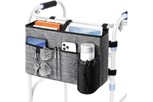 Rhino Valley Walker Bag, Secure Fit Walker Basket with Cup Holder, Large Capacity Foldable Accessories for Seniors, Detachabl
