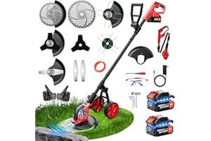 20000 RPM Electric Weed Wacker with Wheel,12″ Brushless Cordless Weed Eater Battery Powered, 4-in-1 Brush Cutter/String Trimm