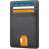 Buffway Mens Slim Wallet, Minimalist Thin Front Pocket Leather Credit Card Holder with RFID Blocking for Work Travel