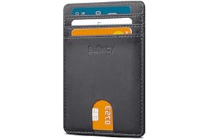 Buffway Mens Slim Wallet, Minimalist Thin Front Pocket Leather Credit Card Holder with RFID Blocking for Work Travel