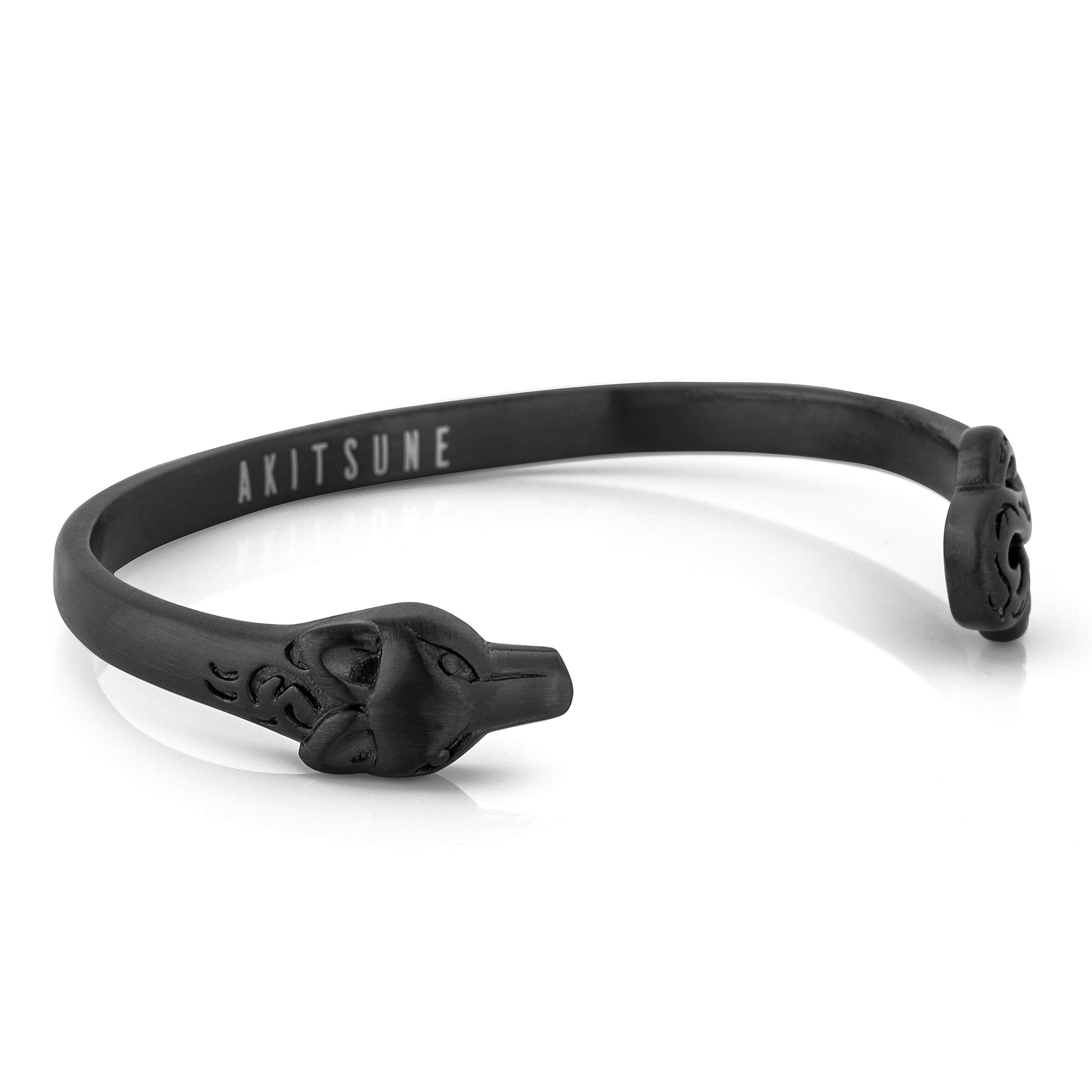 Akitsune Ferus Bangle | Bracelet Womens Mens Stainless Steel Bracelet Cuff Bracelet fox minimalist Matte Black 65mm Diameter