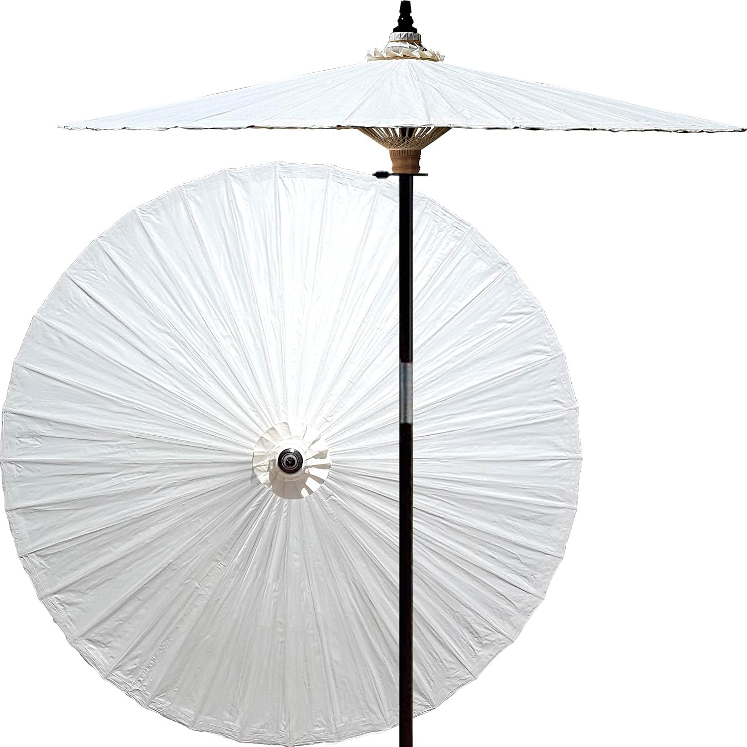 Amazon Com Oriental Decor 7 Foot Tall Hand Painted Patio Umbrella In Lychee White Handcrafted Bamboo Dual Height Market Umbrella With Hardwood 2 Piece Pole Garden Outdoor