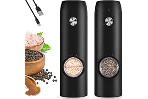 USB Rechargeable Electric Salt and Pepper Grinder Set with LED Light – One-Handed Pepper Grinder with Adjustable Coarseness a
