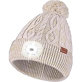 YunTuo Unisex LED Beanie with Pom-Pom, USB Rechargeable Headlamp Hat Stocking Cap Stuffers Gifts for Men Women