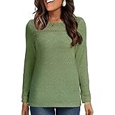 MAXTOOA Long Sleeve Shirts for Women Business Casual Tunic Lace Top Dressy for Office Mesh Fall Fashion Clothes
