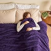 NEWCOSPLAY Super Soft Queen Blanket Purple Premium Silky Flannel Fleece 3D Waffle Checkered Lightweight Bed Blanket All Season Use (Dark Purple, Queen(90"x90"))