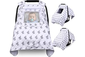 Bnditeu Car Seat Cover Baby, Carseat Covers Baby with 2 Layers Breathable Windows, Windproof Infant Car Seat Cover, Kick-Proof Baby Carrier Cover for Baby Boy Newborn Essentials