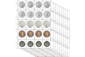 AITIME 20-Pocket Coin Pocket Sleeves, Stander 9-Holes Stamp Sleeves for Folder Binder, 10 Sheets Golden Silver Dollar Coin Storage Book Refills to Insert Coin Collection Holders for Collectors