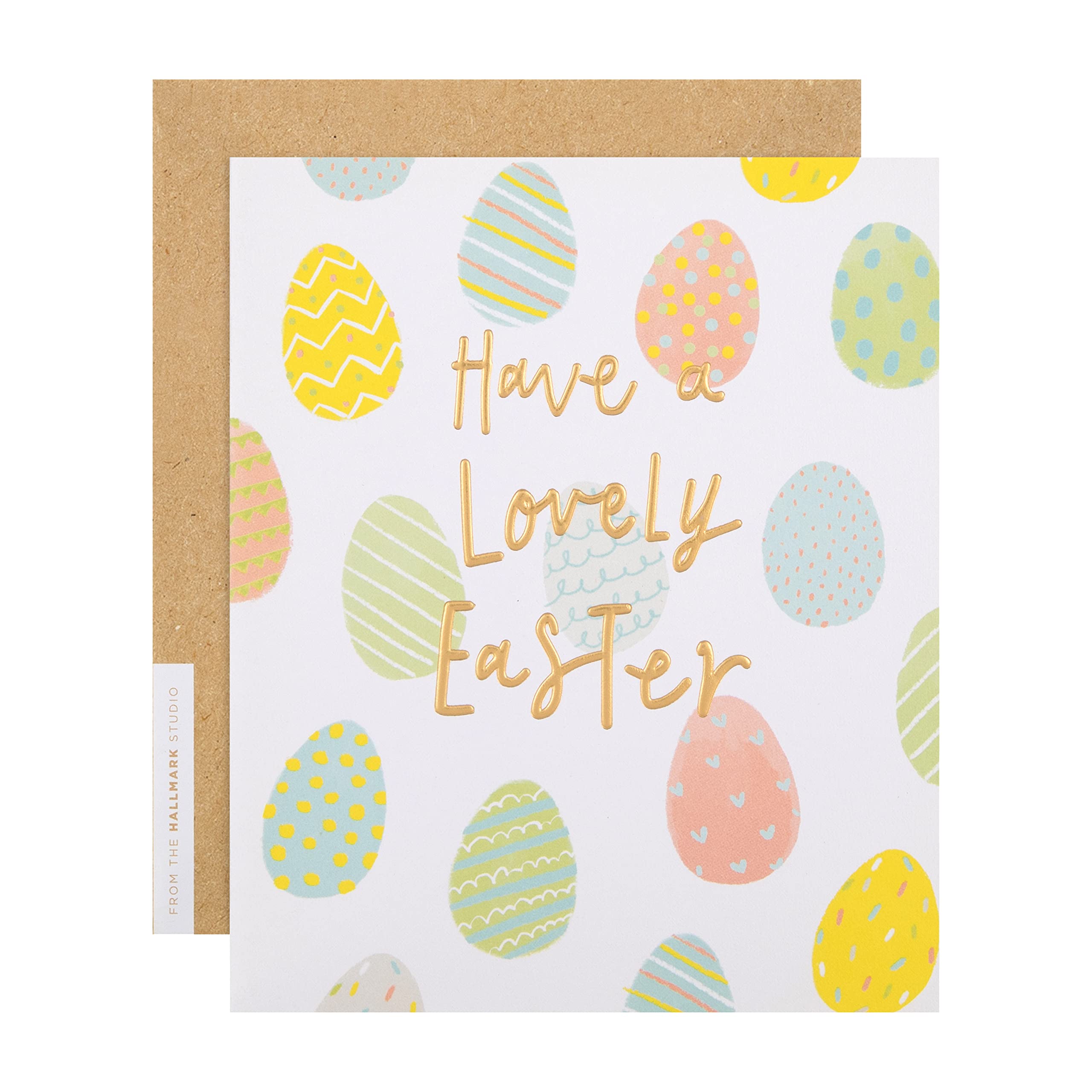 Hallmark Easter Card, Cute Easter Card, Easter Card with Envelope, Pastel Easter Eggs Design, White, Pink, Green, Blue