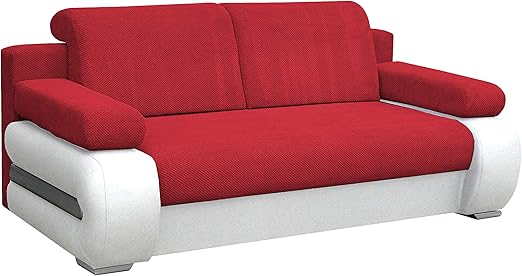 Meublo Canape Convertible 3 Places Tissu Simili Cuir York Rouge