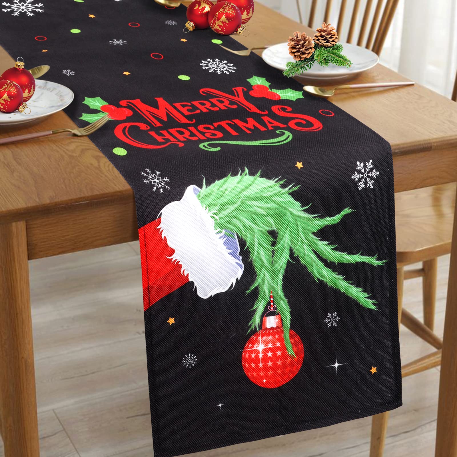 Fowecelt Christmas Table Runner Elf - Elf Christmas Decorations, Elf Party Decor, Merry Christmas Table Runner for Seasonal Winter Xmas Holiday Kitchen Dining Table Decoration