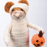 Primitives by Kathy Halloween Collectible Felt Critter, 4-inch, Felt Mummy Mouse Holding a Jack-o-Lantern - Spooky Tiered Tray &amp; Shelf Sitter Decor, Mix &amp; Match with Our Other Collectible Figurines