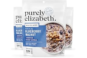 PURELY ELIZABETH. Purely Elizabeth Collagen Oatmeal, Blueberry Walnut, Made with Organic Oats, Amaranth, Quinoa, and Chia Seeds, Gluten-Free, Non-GMO (3ct, 8oz Bags)