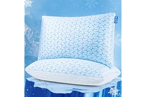QUTOOL Firm Pillow Shredded Memory Foam Pillows Queen Size Set of 2, Cooling Pillow for Side Sleeper, Supportive Fluffy Bed Pillows for Sleeping with Washable Removable Cover, CertiPUR-US Certified