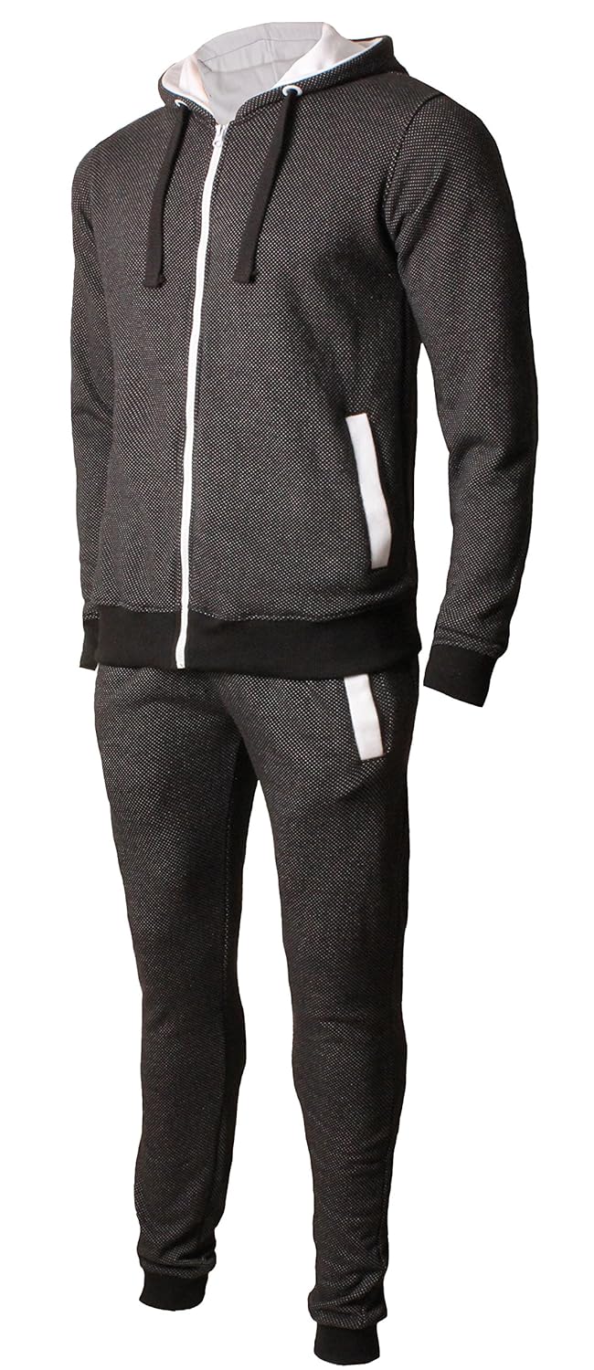 Mens Fleece Hooded Tracksuit Set Top and Jogging Bottom Slim Fit Gym