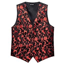 Barry.Wang Red Black Vest for Men Silk Jacquard