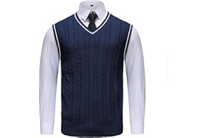 HAVYXAR Sweater Vest Men - Men's V Neck Cotton Vest，Pullover Cable Knit Vest for Men Fit Business Casual for Fall Winter Layering