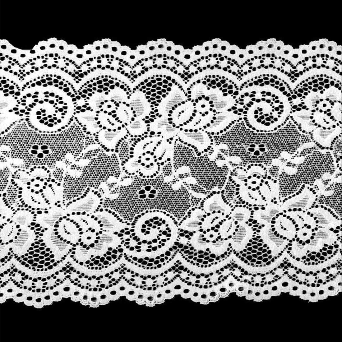 Xingmo 5 Yards 15cm Stretch Lace Trim Ribbon - Floral Lace - White - Perfect for DIY Craft, Sewing, Clothes Accessories, Party Decoration