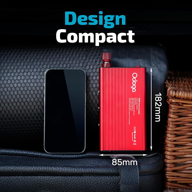 Convertisseur 12V 230V Voiture 500W – Transformateur Port USB-C & USB-A