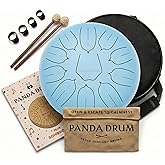 Panda Drum Plus (Blue) | Steel Tongue Drum for Inside &amp; Outside | 11 Inch | with Music Book, Mallets, Carrying Bag &amp; Finger Picks | 432 Hz Rain Drum | Calming Musical Instrument for Adults