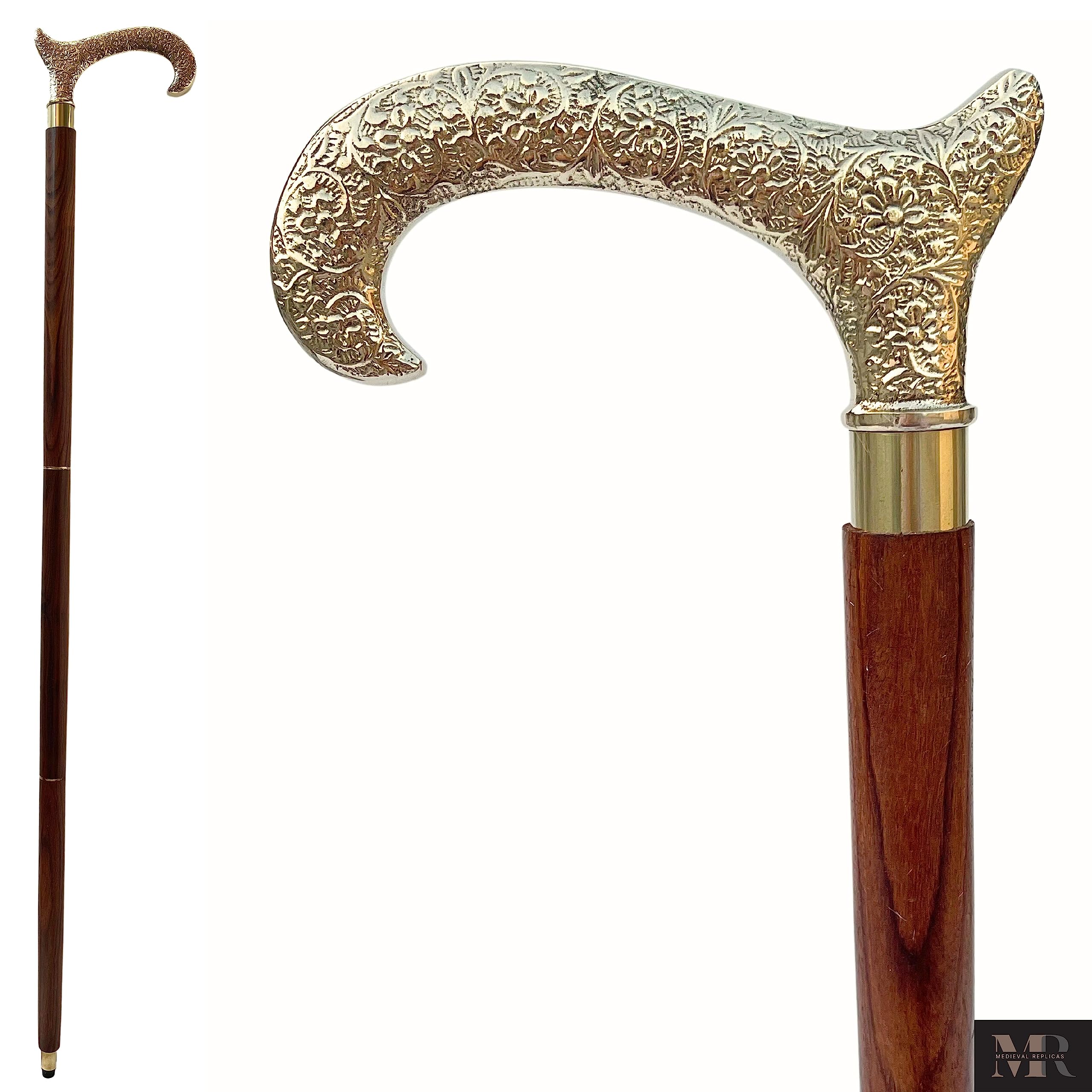 Medieval Replicas Derby Walking Stick Cane - Canes and Walking Sticks in Natural Wood with a Brass Handle T Shape - Wooden Decorative Walking Cane Fashion Statement