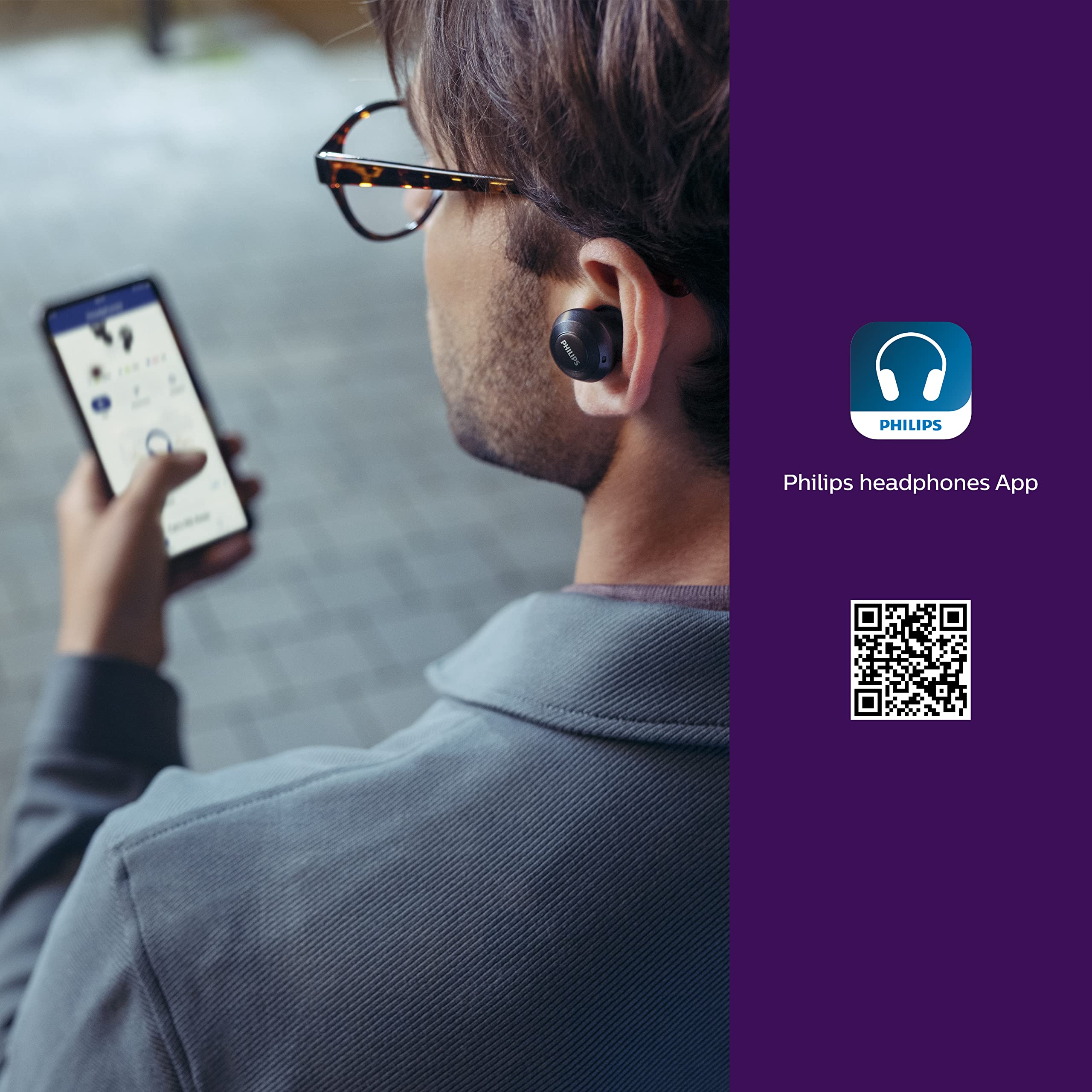 Philips T8505 True Wireless Earbuds, Hybrid Active Noise Canceling (ANC), Bluetooth 5.0 Voice Assistant, IPX4 Splash Resistant, App Control, USB-Charging, Wireless Charging case Included (TAT8505BK)