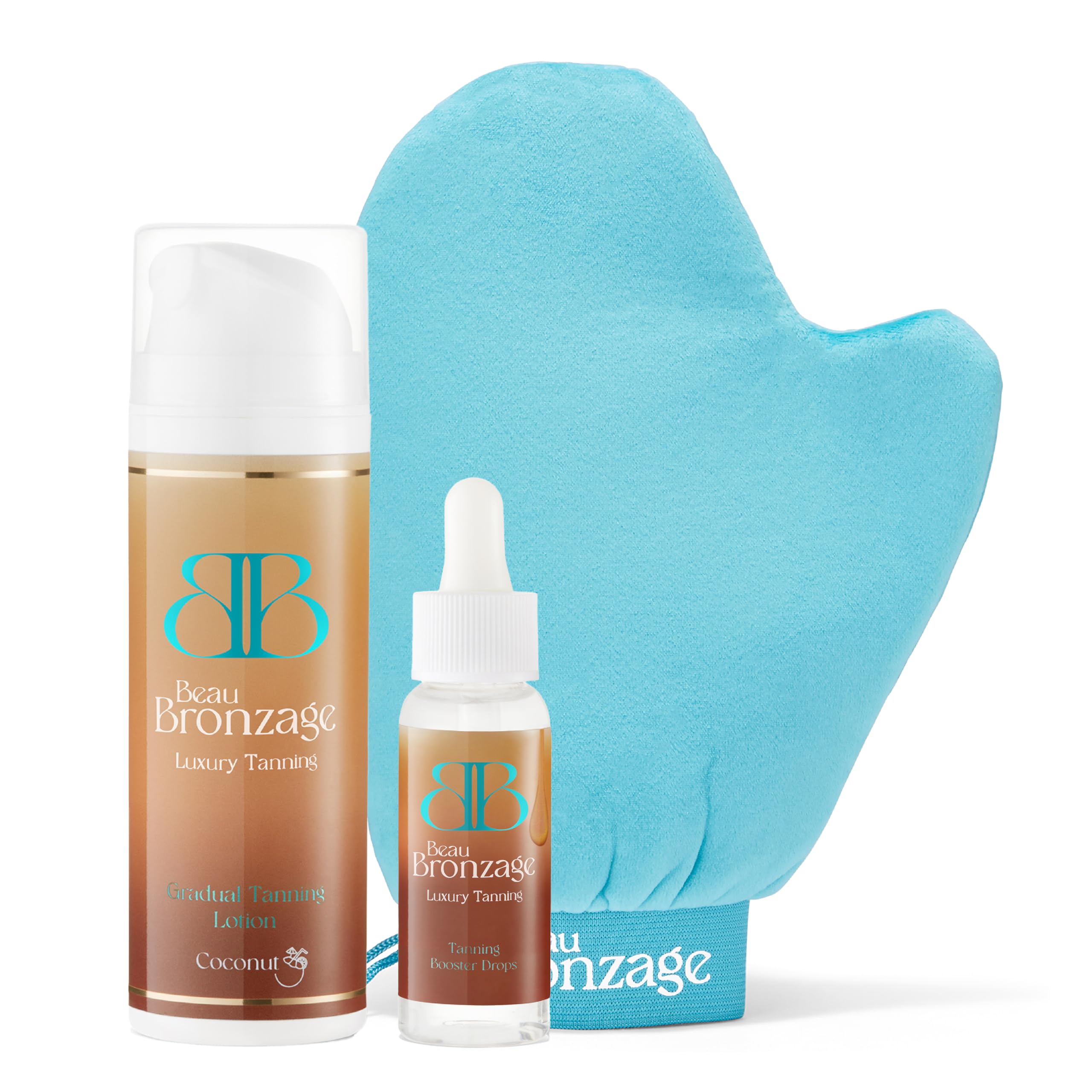 Gradual Tanning Bundle by Beau Bronzage – Vegan-Friendly Gradual Tanning Lotion, Tanning Bronzing Drops and Large Application Mitt – Made in the UK